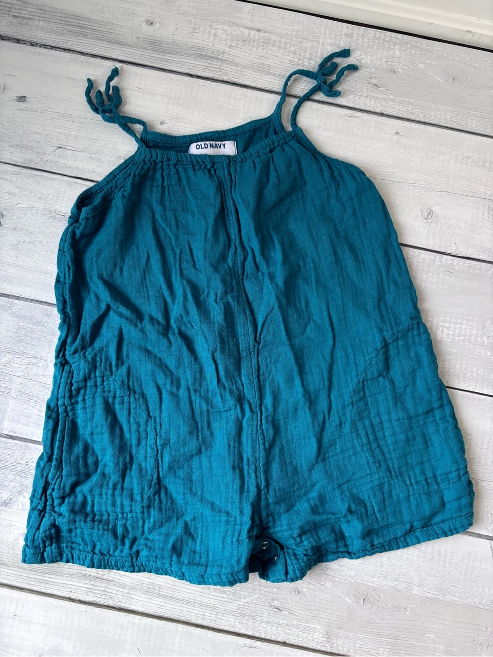 5/$25 Old Navy Teal Girls Cotton Tie-Shoulder Romper